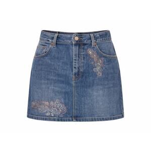 American Eagle Mini Skirt Size 8 Embroidered Blue Jean Skirt Y2K Distressed